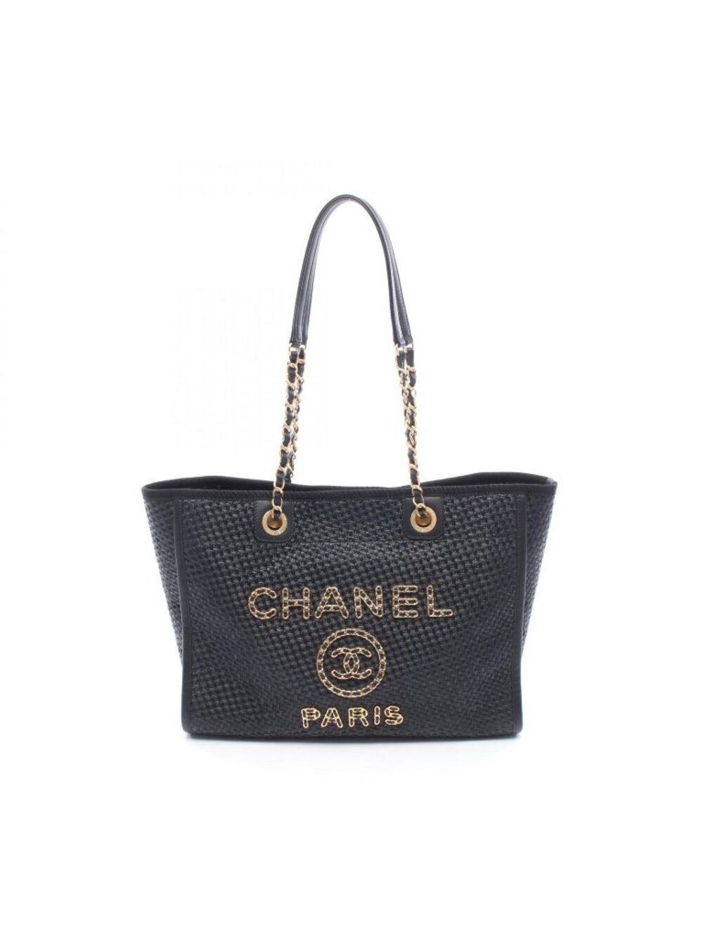 Chanel Tote Bag Deauville Black Leather Chain MM